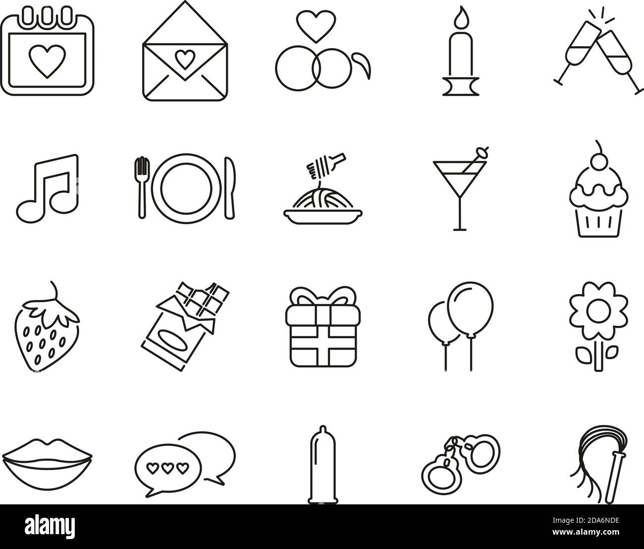 Icone romantiche o cortili Set sottile in bianco e nero Grande Illustrazione Vettoriale