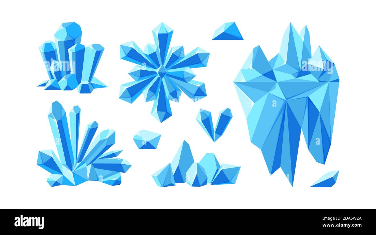 Iceberg con cristalli e fiocco di neve per i paesaggi artici. Set di pietre e gemme di cristallo per la progettazione di giochi. Illustrazione vettoriale in stile cartoon Illustrazione Vettoriale