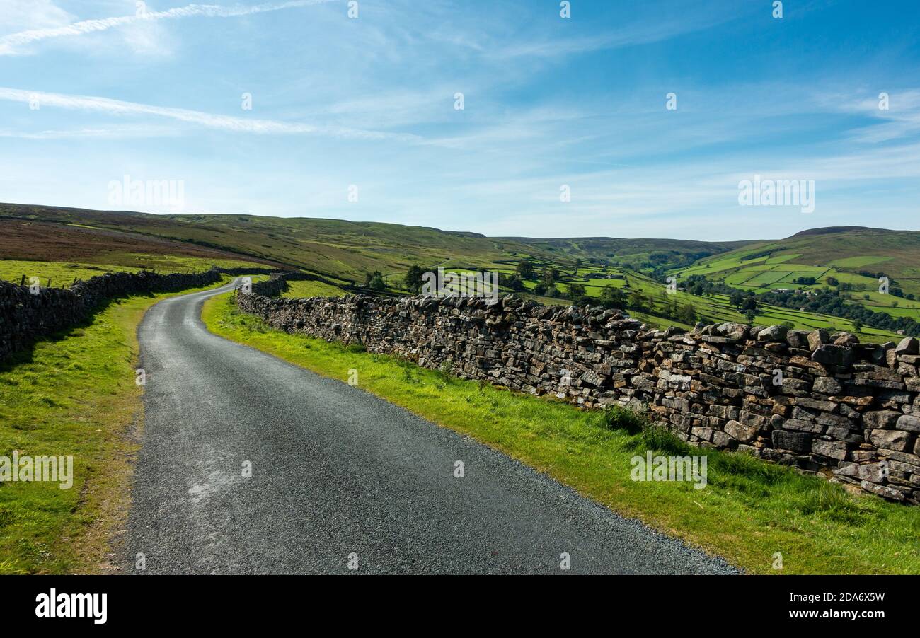 Paesaggio del Regno Unito: Vista panoramica di Fleak Moss (ufficiale Yorkshire sale su una bicicletta) guardando a sud con Crackpot frazione a destra, Swaledale, Yor Foto Stock