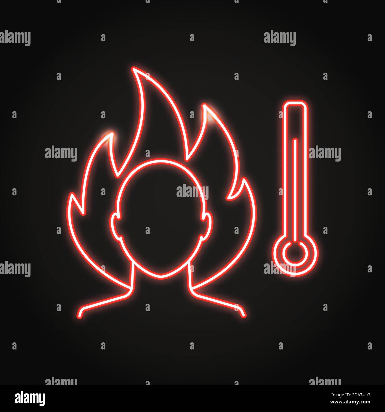 Icona ad alta temperatura al neon in stile linea Illustrazione Vettoriale