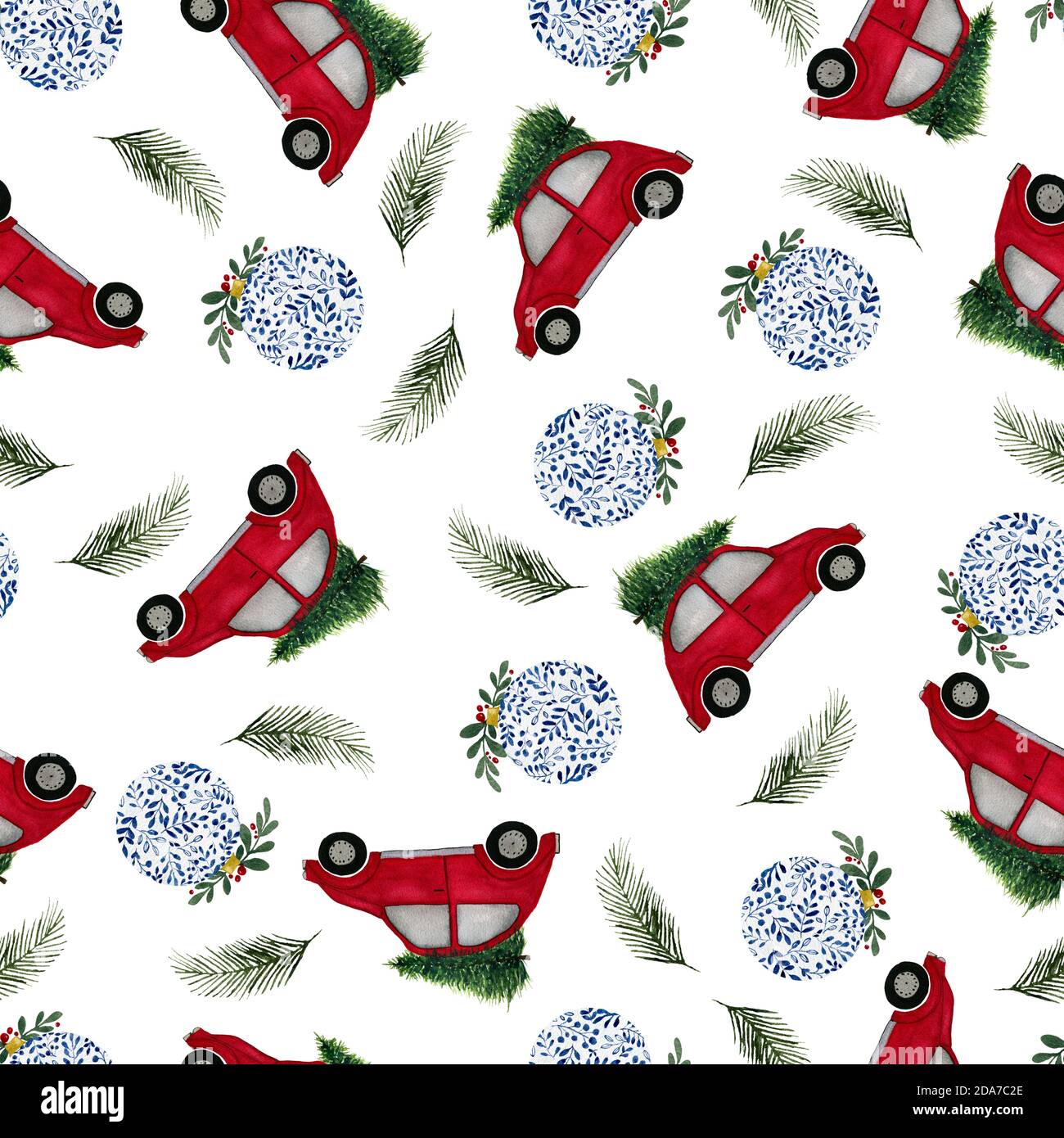 Sfondo senza cuciture con decorazioni natalizie, Natale e l'illustrazione delle vacanze invernali per sfondi, tessuto o avvolgimento Foto Stock