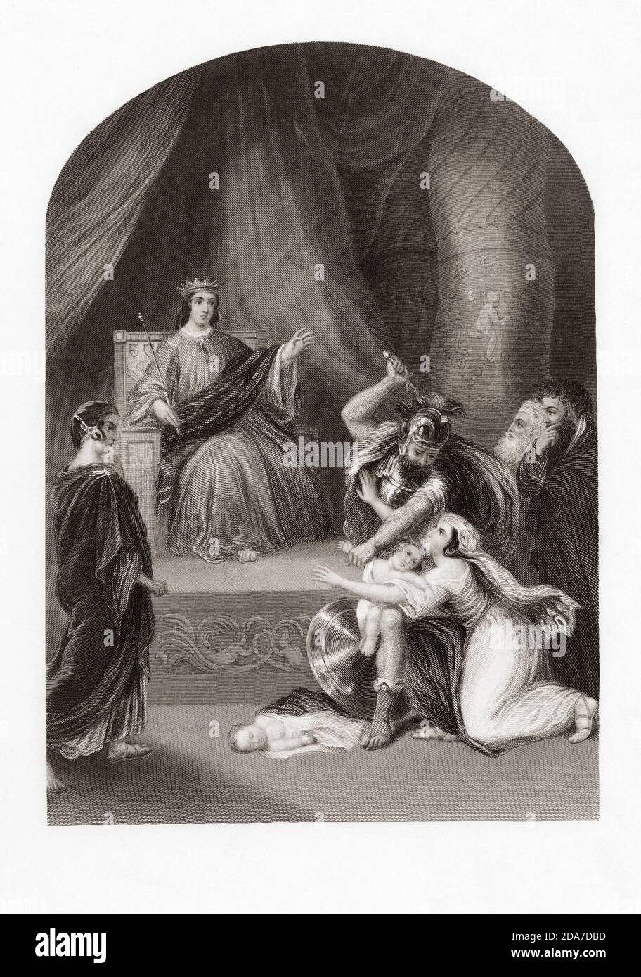 Il Giudizio di Salomone, dal Libro dei Re, Antico Testamento. Da un'incisione del XIX secolo dopo un'opera di Peter Paul Rubens. Foto Stock