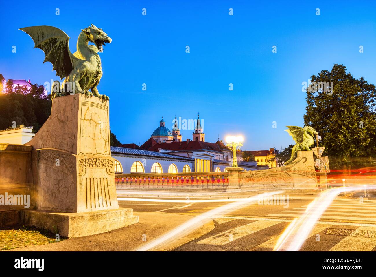 Ponte del Drago al tramonto a Lubiana, Slovenia Foto Stock