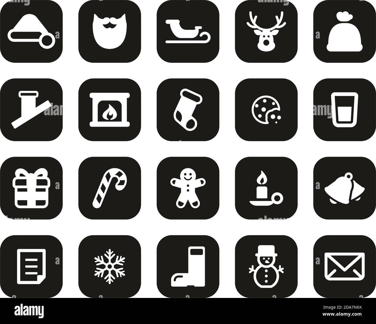 Icone Babbo Natale bianco su Black Flat Design Set Grande Illustrazione Vettoriale