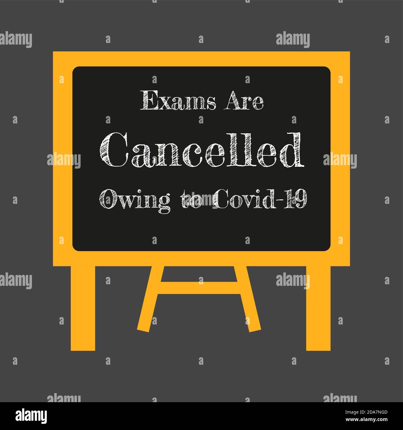 Gli esami vengono annullati a causa di covid-19 su una lavagna e Easel - illustrazione Vector EPS Illustrazione Vettoriale