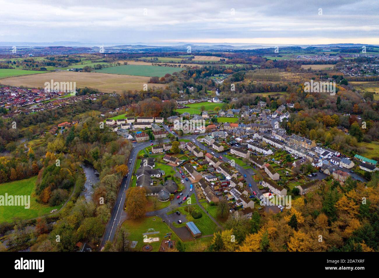 Vista aerea di Mid Calder, West Lothian, Scozia Foto Stock