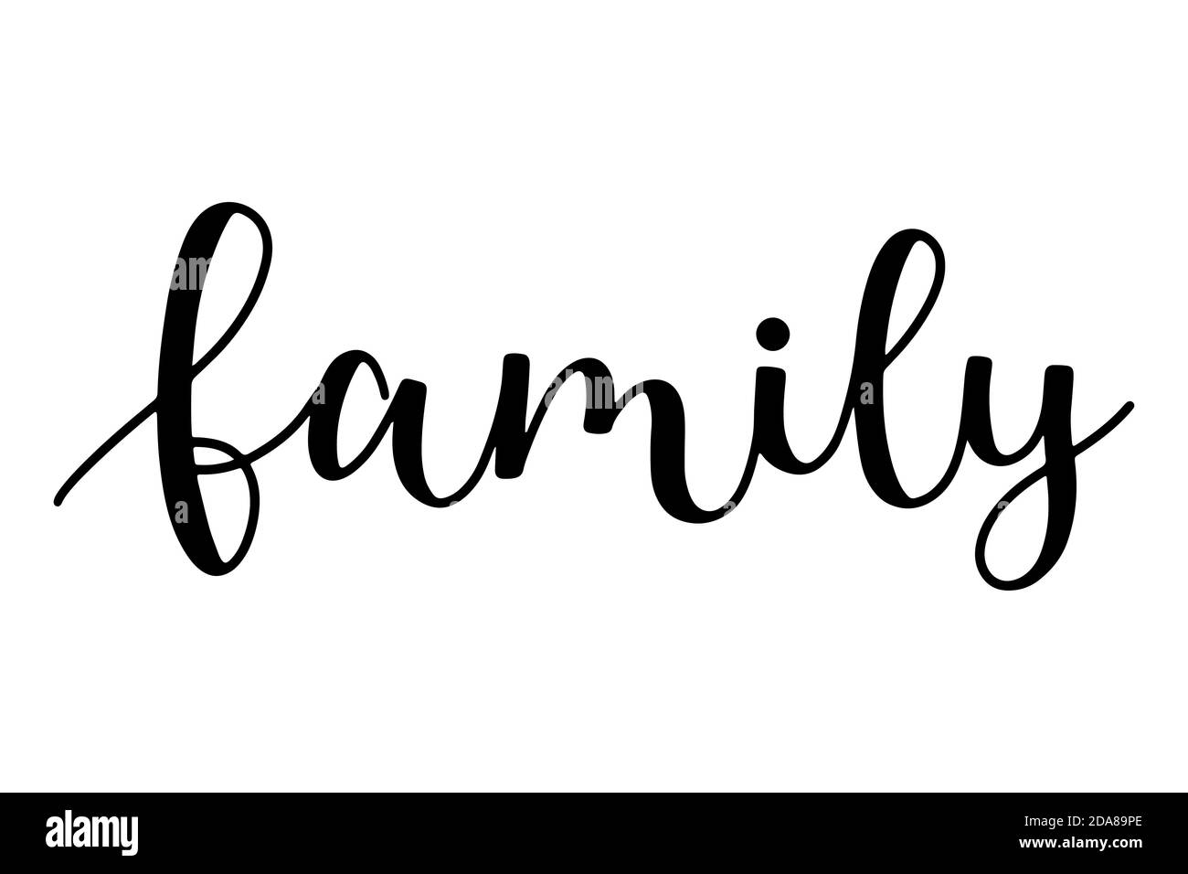 Family word testo disegnato a mano scritta vettoriale illustrazione isolata su sfondo bianco. Calligrafia a pennello per la stampa o la progettazione. Illustrazione Vettoriale