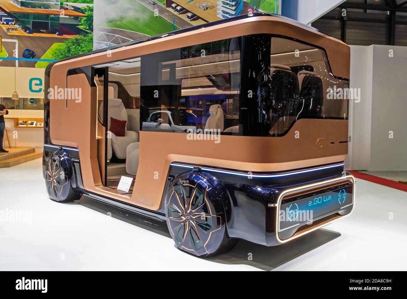 autobus elettrico e.GO Lux presentato all'89° Salone Internazionale dell'Auto di Ginevra. Ginevra, Svizzera - 6 marzo 2019. Foto Stock