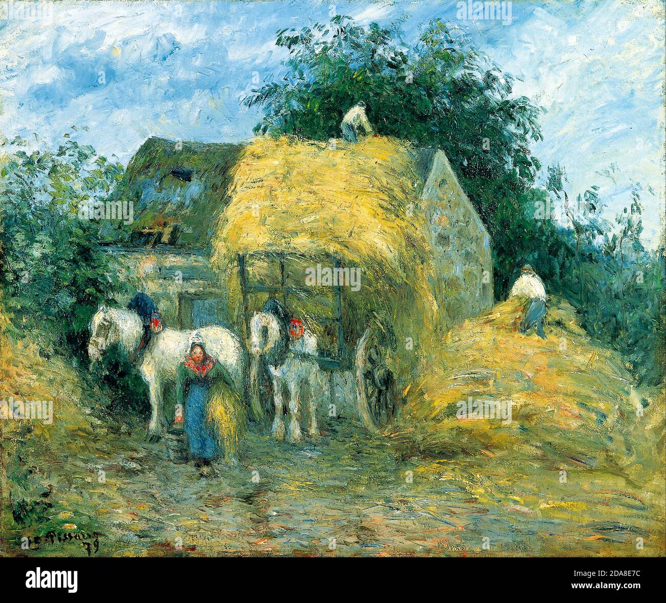 Il Cart di fieno, Montfoucault, 1879 di Camille Pissarro Foto Stock