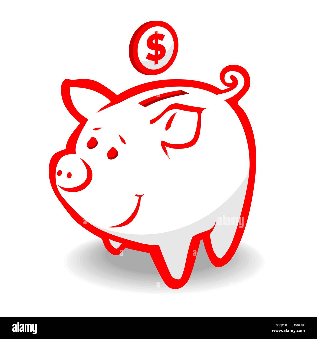 Divertente rosso piggy banca e dollaro. Design piatto concettuale per risparmiare denaro. Attività di gestione del denaro. Illustrazione, vettore Illustrazione Vettoriale