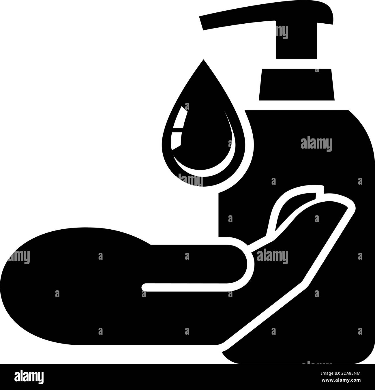 Igienizzante per le mani, gel per la prevenzione delle malattie. Simbolo dell'igienizzatore Vector Icon e del gel di alcool antisettico. Salute lavarsi le mani con sapone, icona antibatterica su Illustrazione Vettoriale