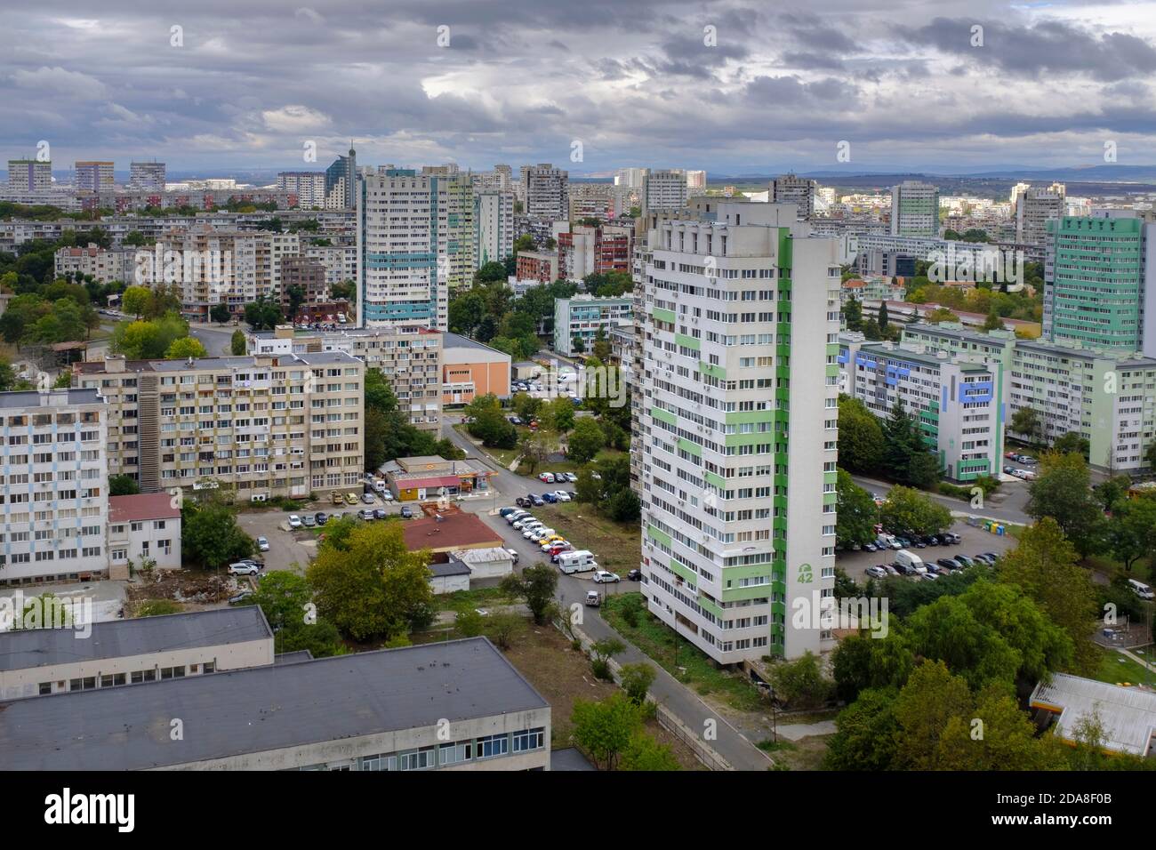 Vista elevata del complesso Zornitza, Burgas, Bulgaria Foto Stock