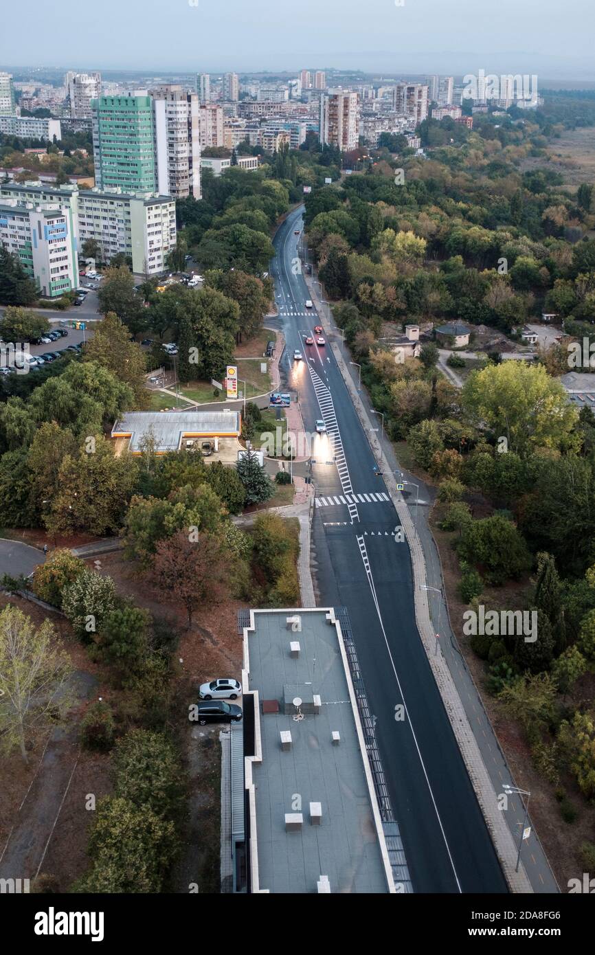 Vista dall'alto dei blocchi residenziali di Burgas, Bulgaria Foto Stock