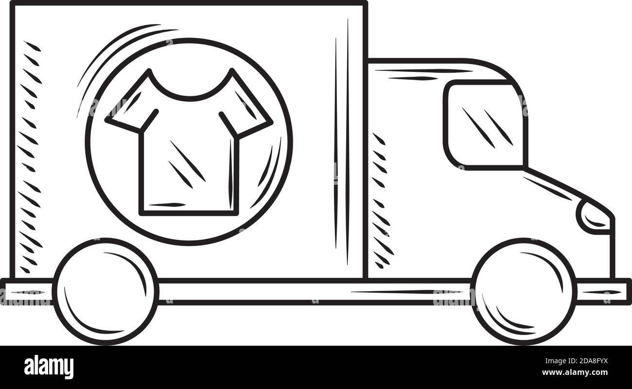 consegna lavanderia camion trasporto vettore illustrazione stile linea icona Illustrazione Vettoriale