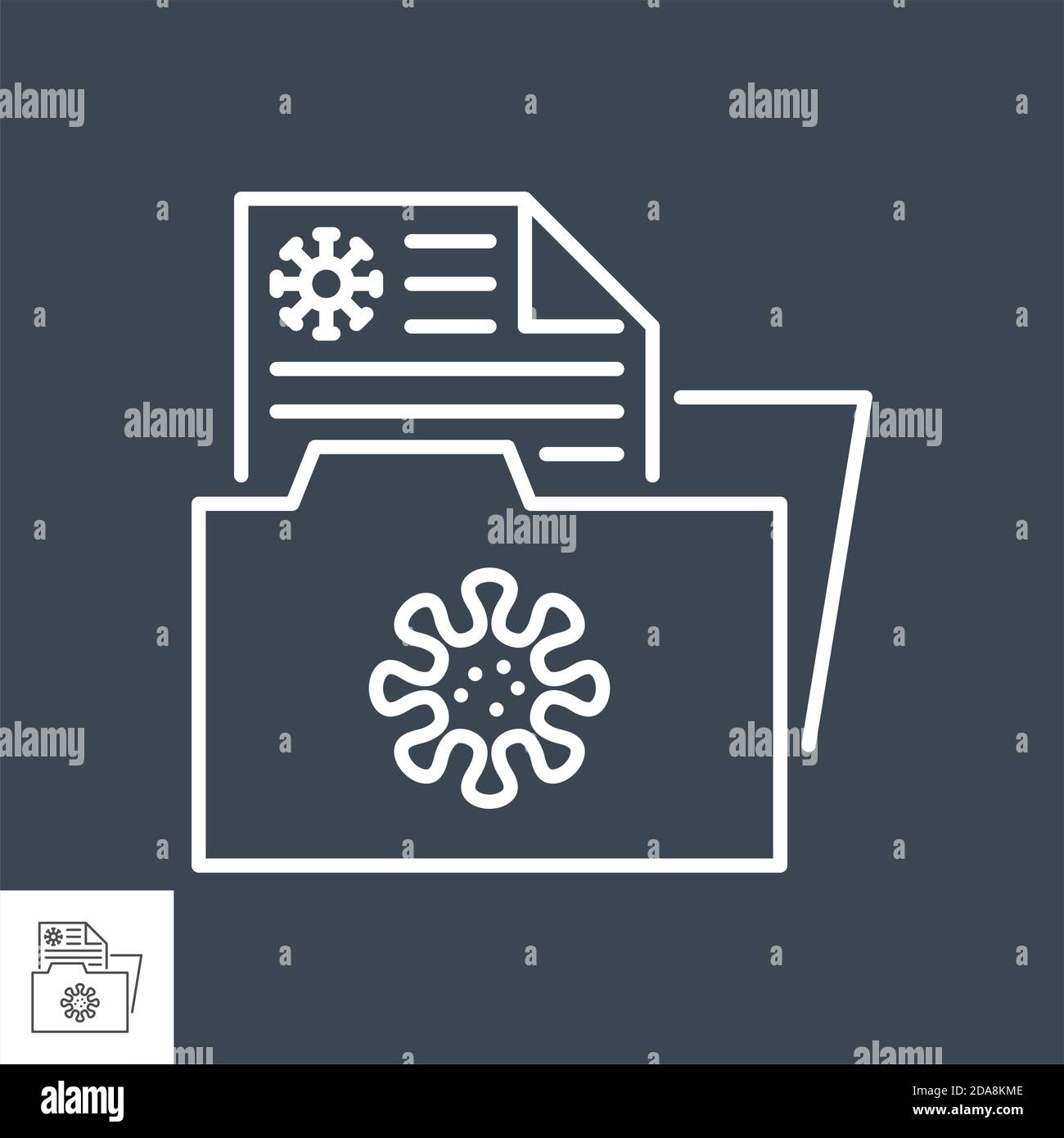 Icona della linea sottile del vettore correlato alle informazioni sui virus. Illustrazione Vettoriale