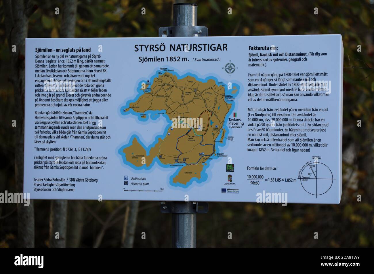 Mappa di informazioni turistiche a Styrso nell'Arcipelago meridionale di Goteborg Foto Stock