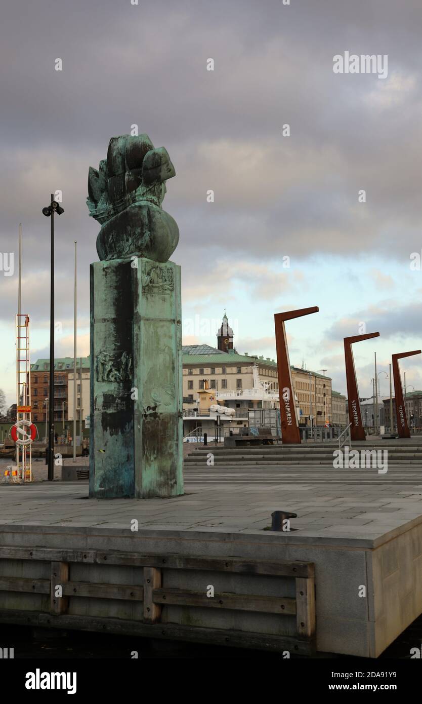 Monumento svedese del Delaware allo Stenpiren Travel Centre di Goteborg Foto Stock