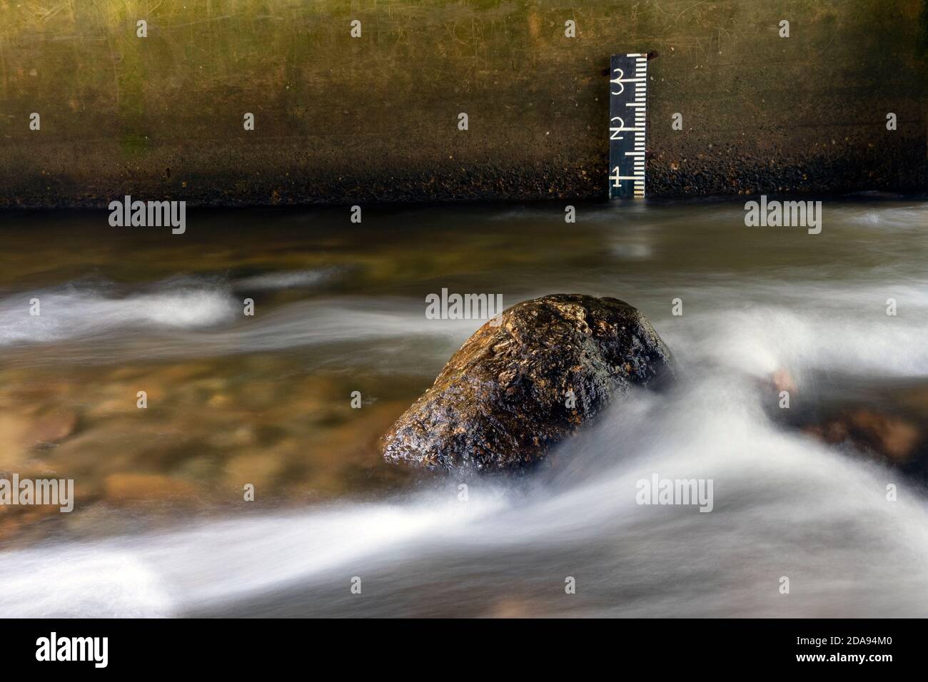 Indicatore di alluvione sotto il ponte nella Pisgah National Forest, vicino a Brevard, Carolina del Nord, Stati Uniti Foto Stock