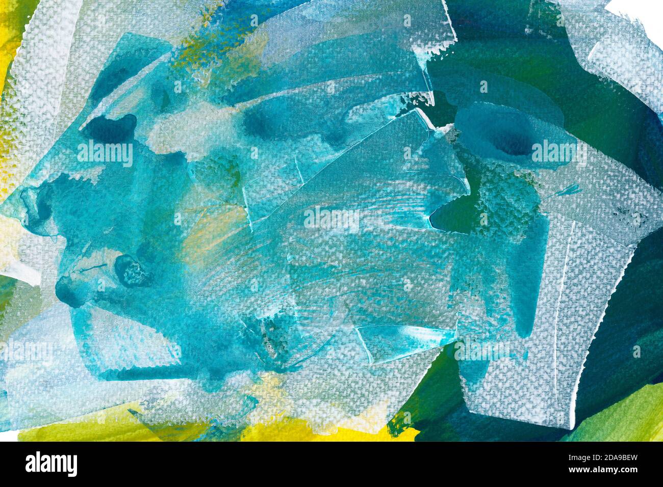 Tessuto acquerello astratto blu e giallo. Sfumatura multicolore dell'acquerello. Foto Stock