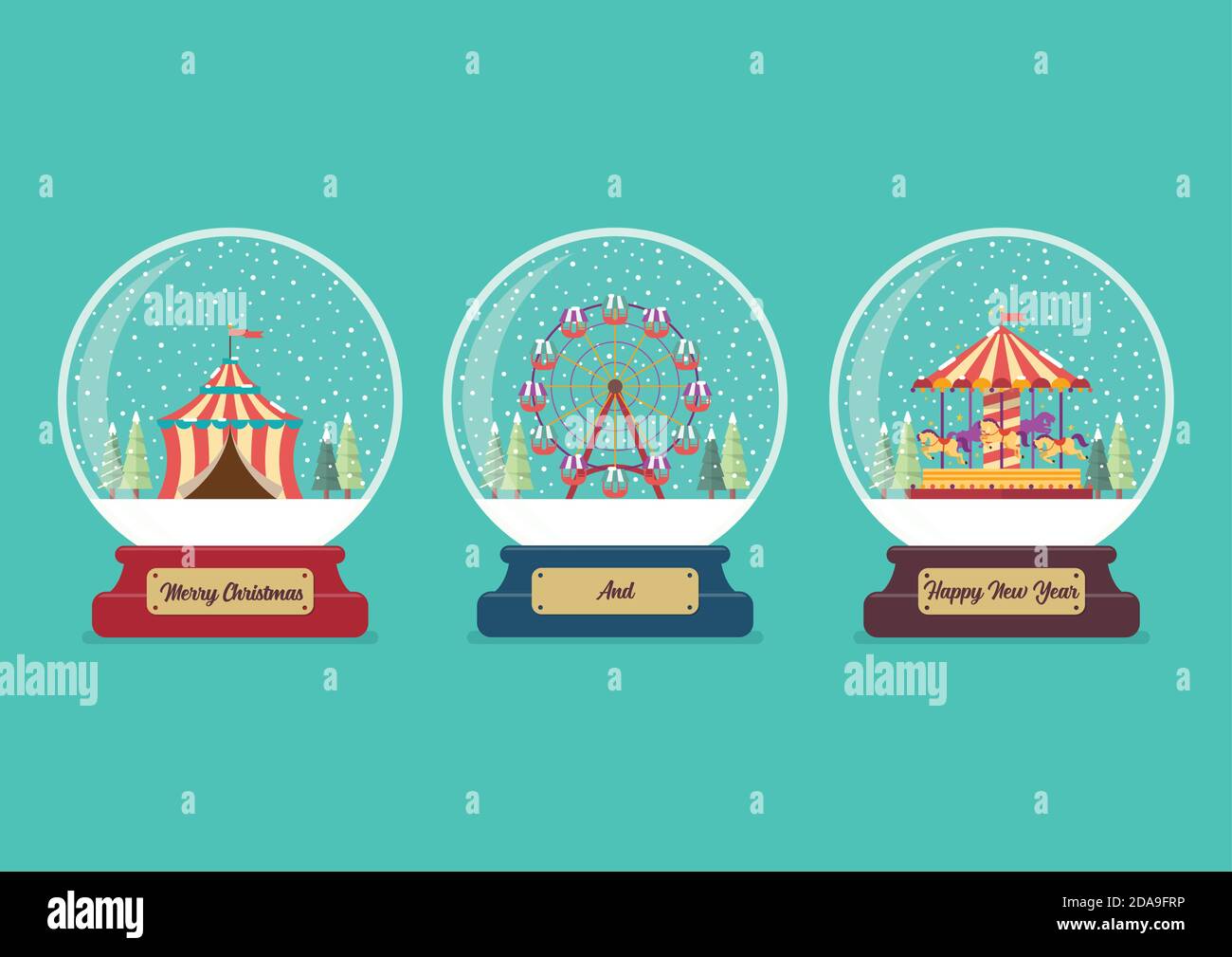 Set della collezione di palline di vetro di Carnival fair. Regalo di Natale. Illustrazione vettoriale Illustrazione Vettoriale