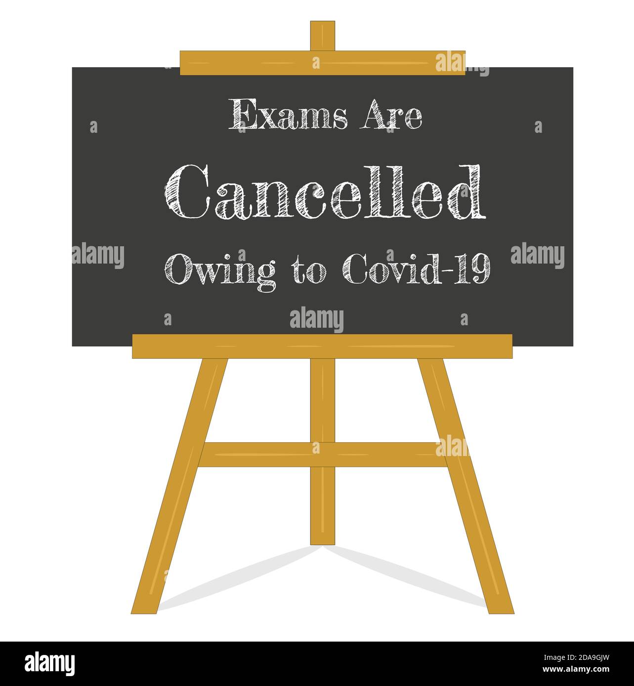 Gli esami vengono annullati a causa di covid-19 su una lavagna e Easel - illustrazione Vector EPS Illustrazione Vettoriale