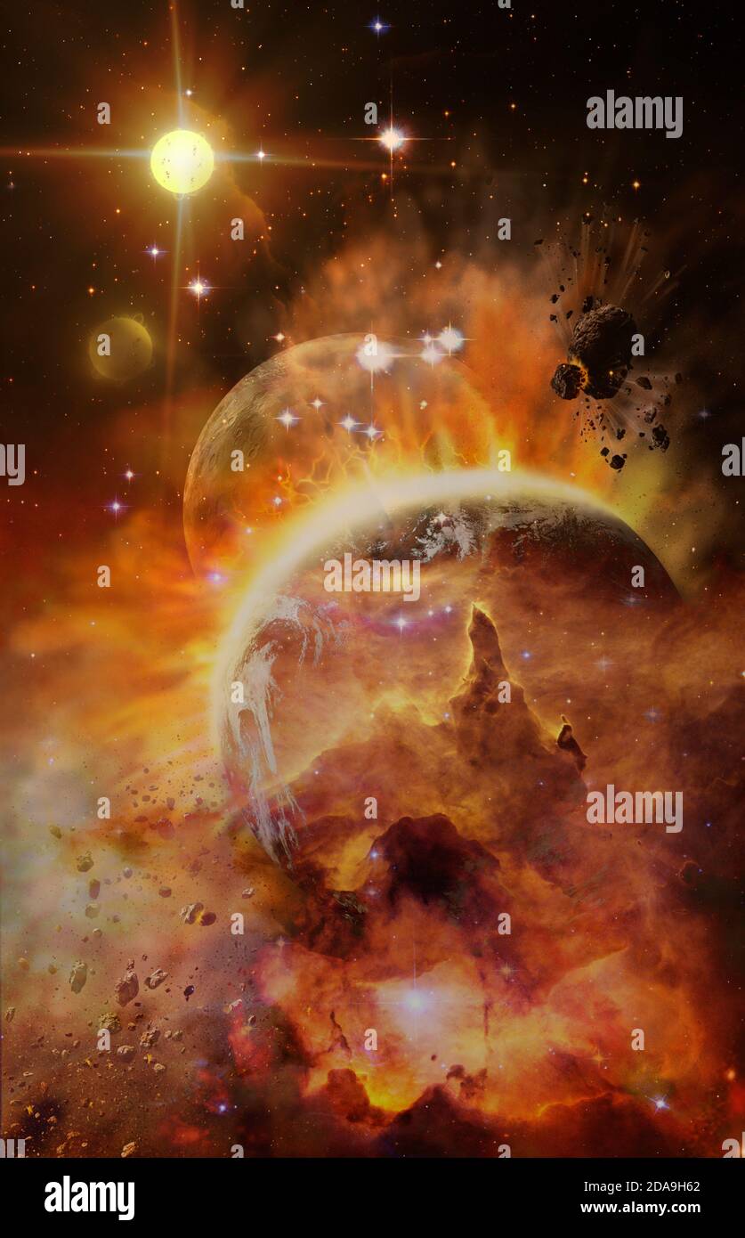 Sistema planetario a distanza nello spazio. Elementi di questa immagine forniti dalla NASA. Foto Stock