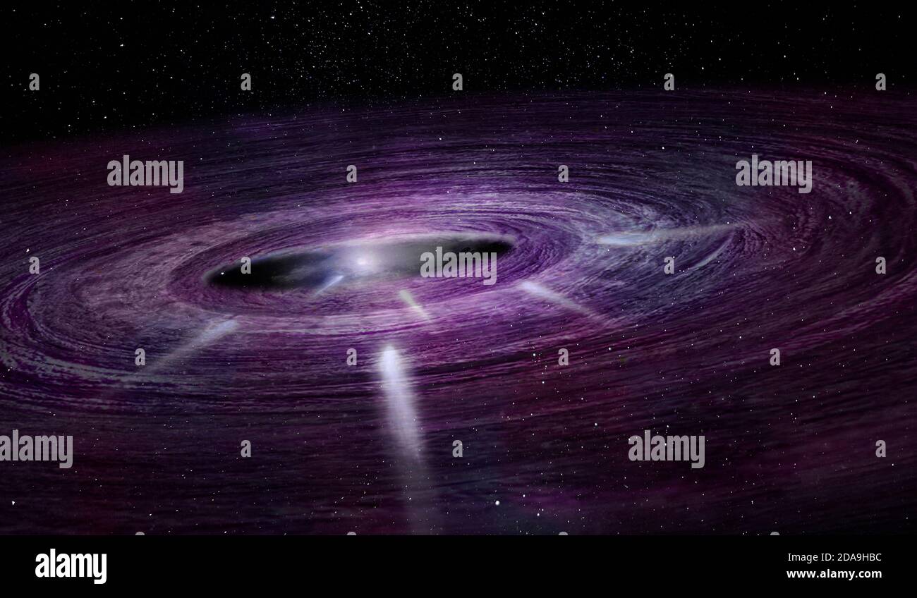 Buco nero. UFO con luci scintillanti. Sfondo astratto. Elementi di questa immagine forniti dalla NASA. Foto Stock