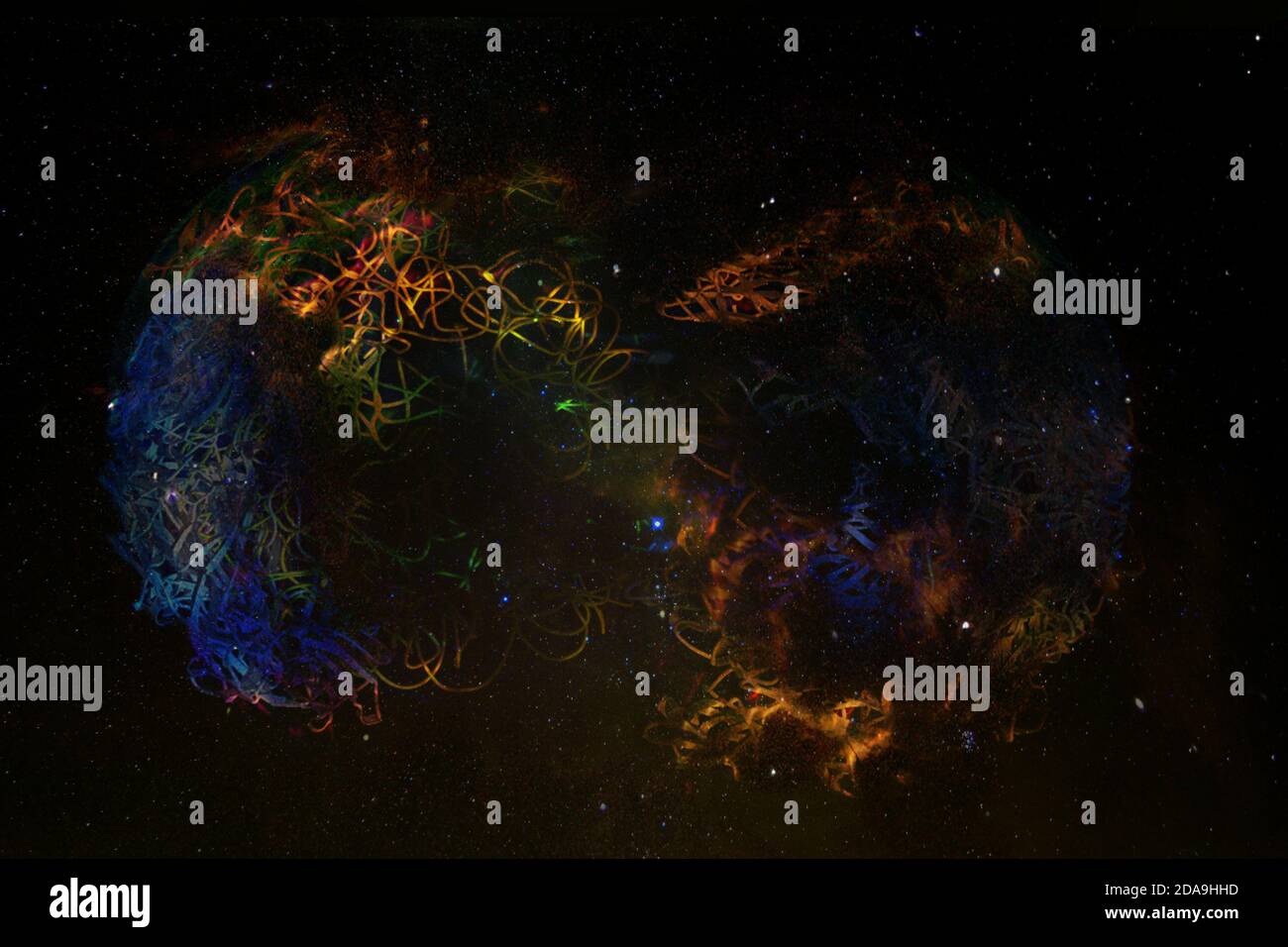 Concetto infinito di simbolo infinito, eternità con particelle lucide nello spazio esterno. Elementi di questa immagine forniti dalla NASA. Foto Stock