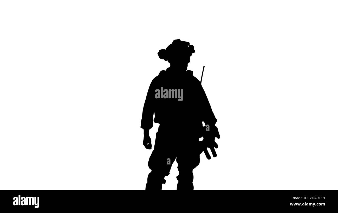 Giovane ranger USA in piedi in una posa casual e parlare, Alpha CH Foto Stock