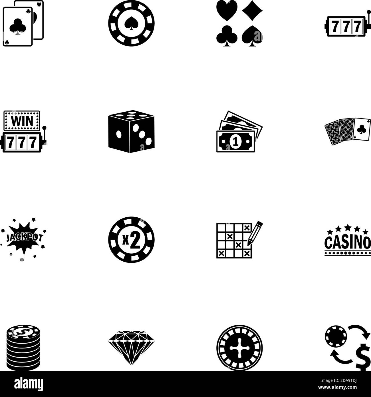 Icona gioco d'azzardo - Espandi a qualsiasi dimensione - Cambia a qualsiasi colore. Perfect Flat Vector contiene icone come casinò, poker, chip, scommessa, slot, roulette, dadi, Illustrazione Vettoriale