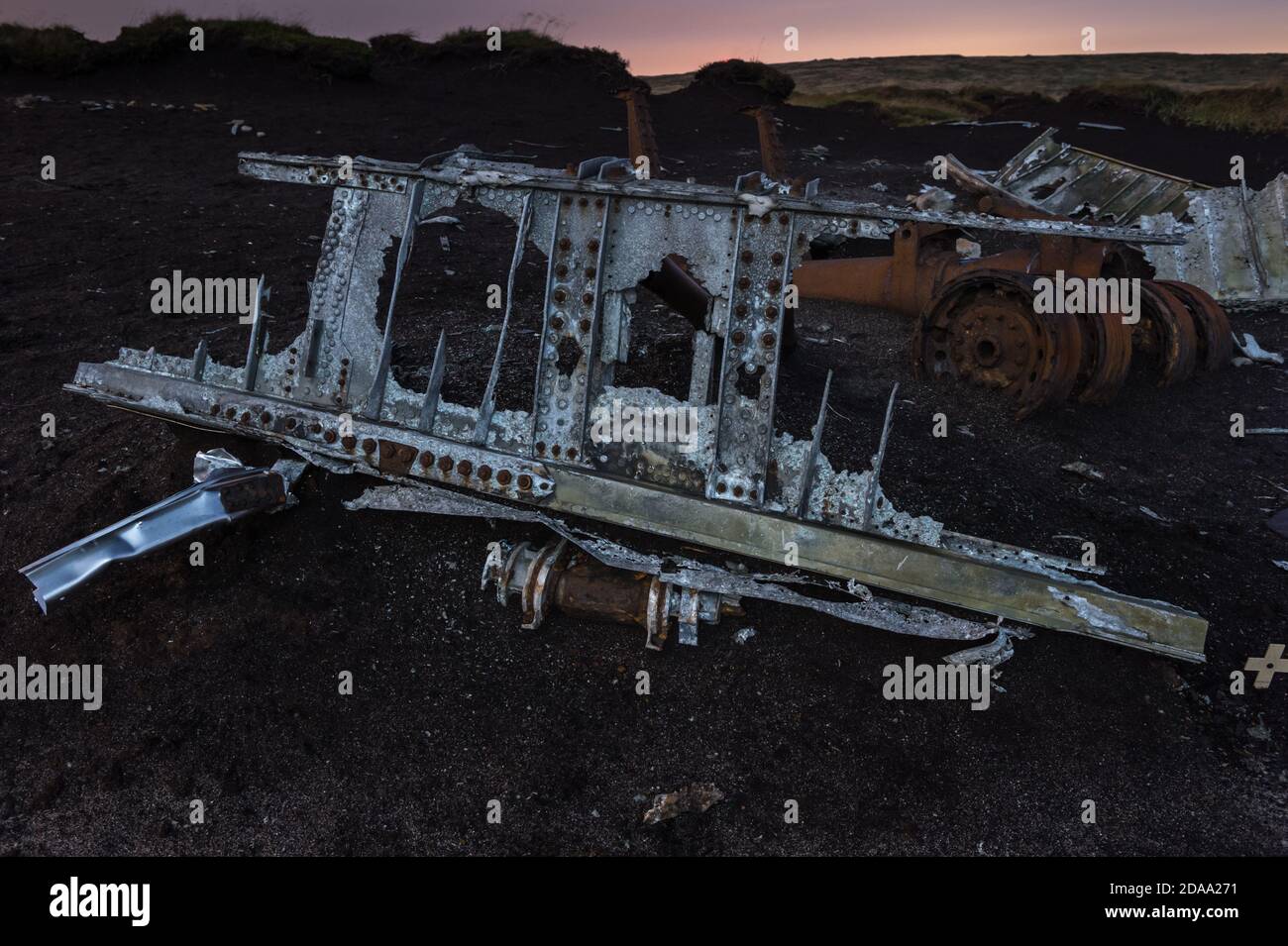 Il relitto del Bleaklow Bomber. Il 3 novembre 1948, USAF Boeing RB-29A Superfortress 44-61999, del sedicesimo Squadrone fotografico della rinascita, Foto Stock