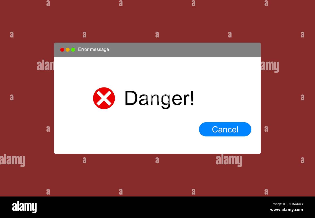 Messaggio di errore finestra popup di avviso del computer. Errore di sistema icona vettore guasto interfaccia pc. EPS 10 Illustrazione Vettoriale