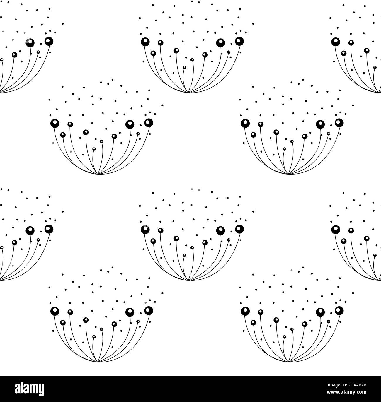 Dente di leone astratto su sfondo bianco. Modello senza giunture. Illustrazione. Foto Stock