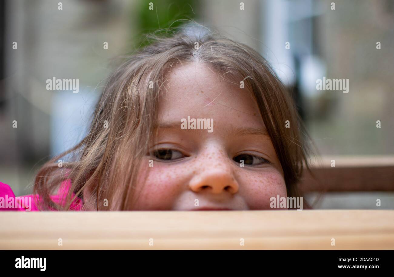 Un piccolo picco cheeky dal capretto Foto Stock