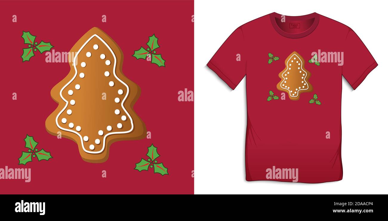Grafica per t-shirt, albero di Natale, motivo pan di zenzero vettore immagine Illustrazione Vettoriale