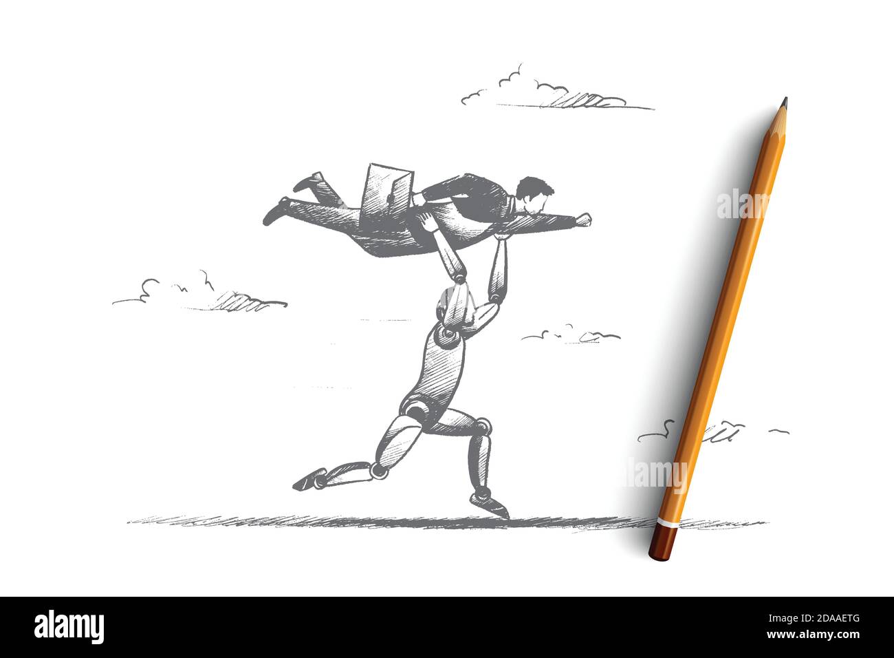 Concetto di automazione aziendale. Vettore isolato disegnato a mano. Illustrazione Vettoriale