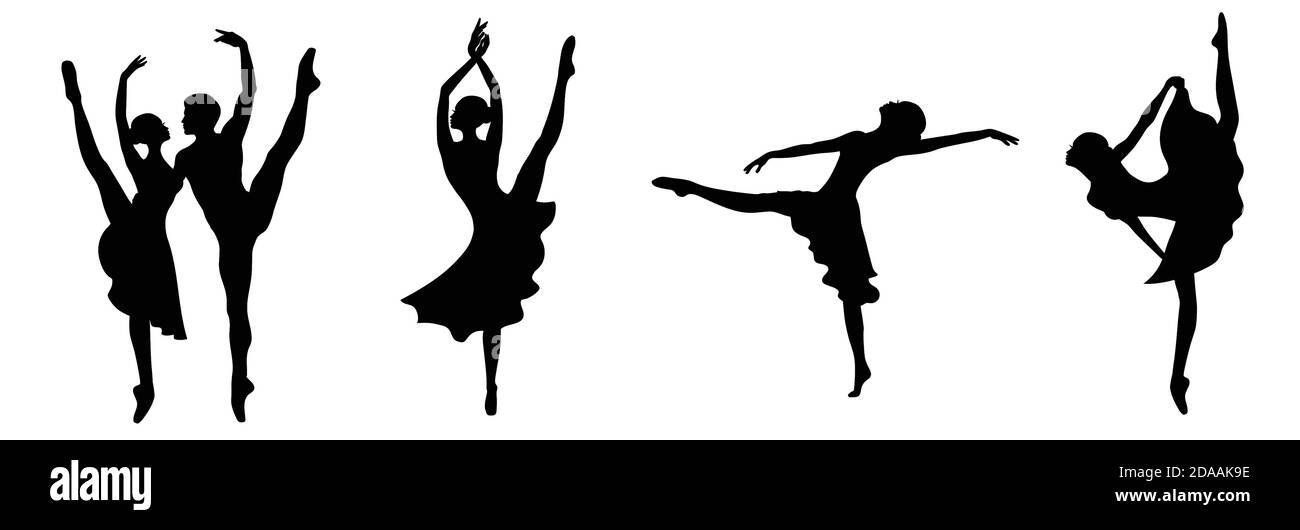Insieme di bella coppia che balla un balletto su bianco. Illustrazione Vettoriale