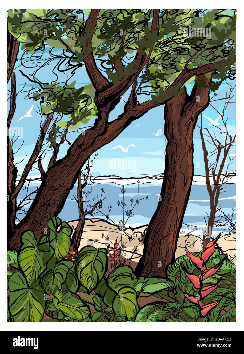 Bella costa tropicale - illustrazione vettoriale Illustrazione Vettoriale