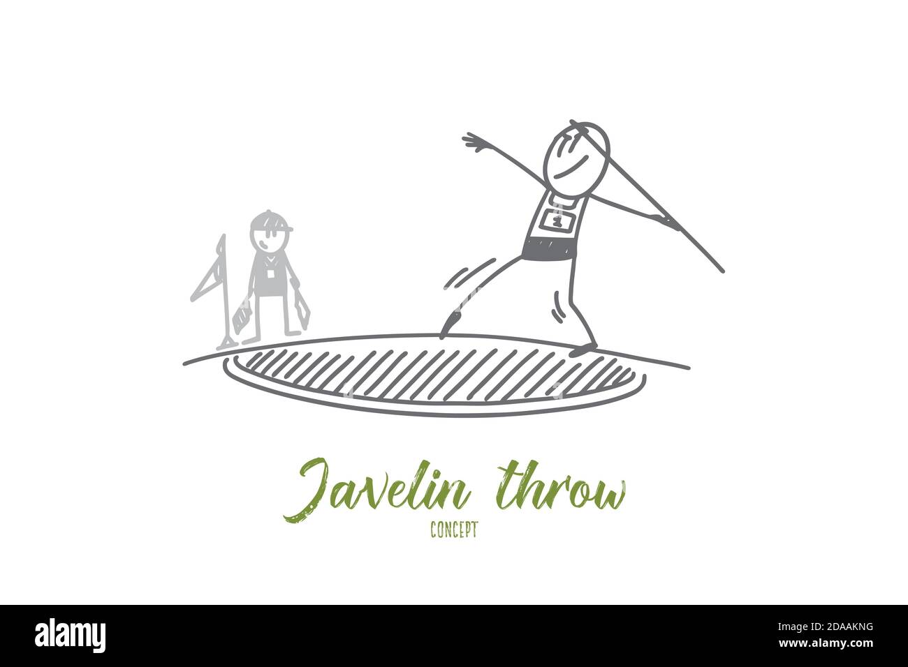 Javelin Throw concetto. Vettore isolato disegnato a mano. Illustrazione Vettoriale