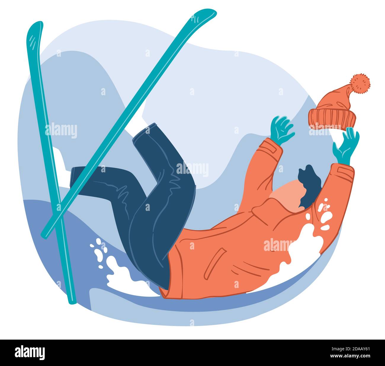 Sciatore che cade, praticando in sport di sci Illustrazione Vettoriale