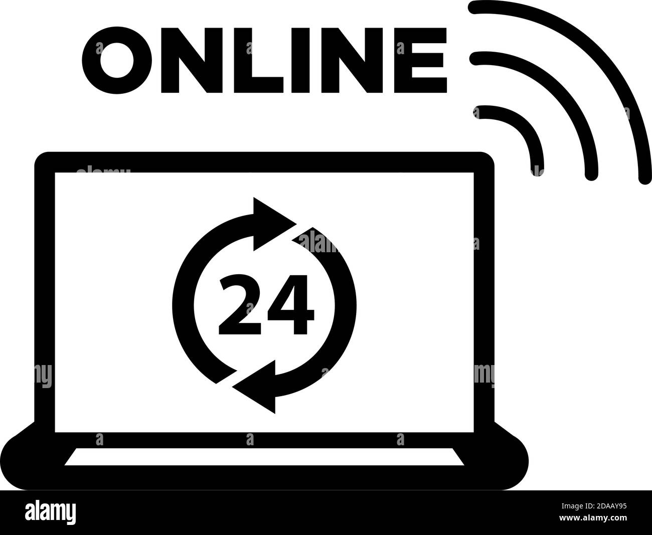 L'ufficio domestico nel laptop è aperto durante la quarantena del coronavirus. Lavoro remoto online 24 ore su 24. Illustrazione, vettore Illustrazione Vettoriale