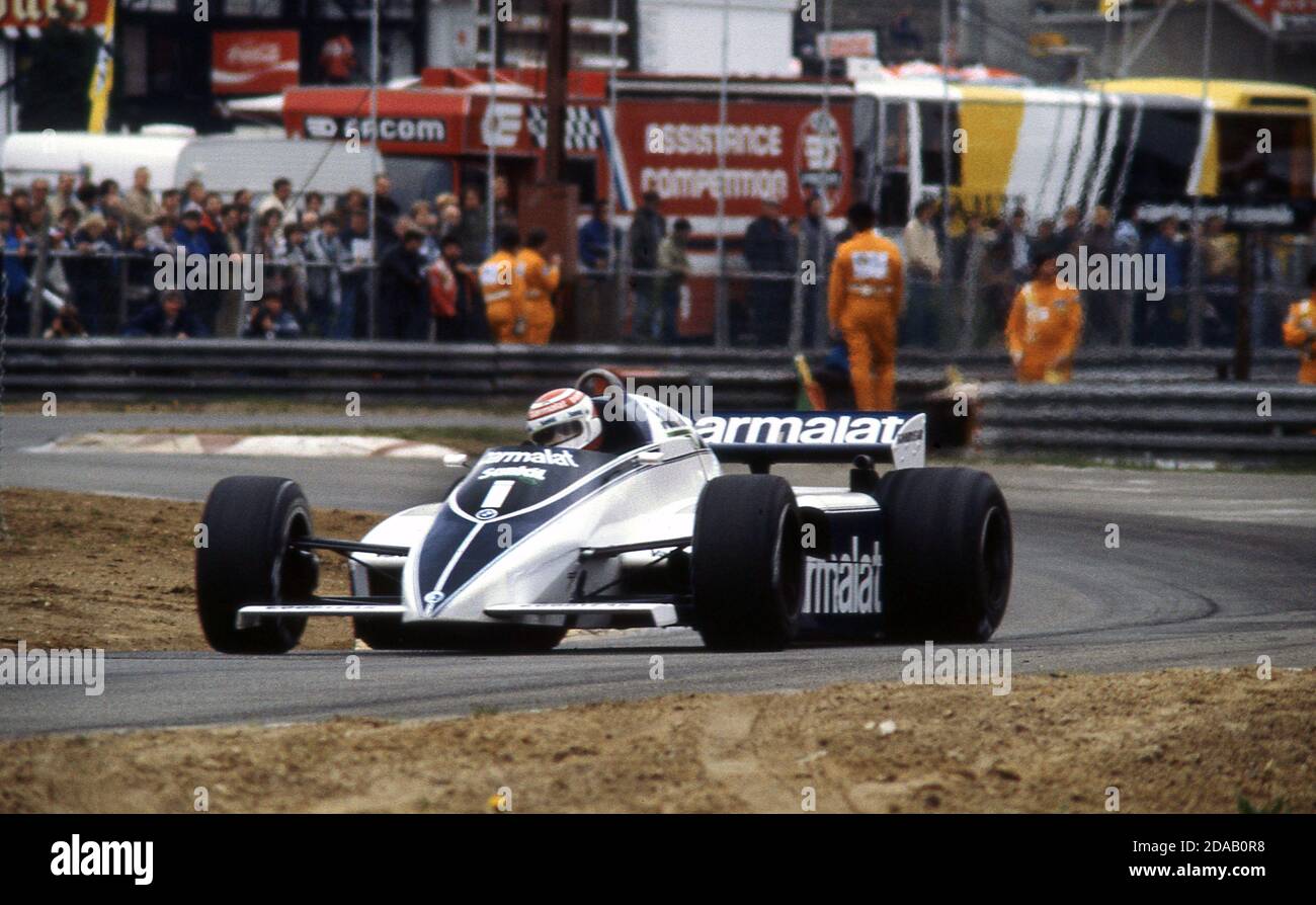 Nelson Piquet nel suo Brabham al Gran Premio del Belgio A Zolder 1982 Foto Stock