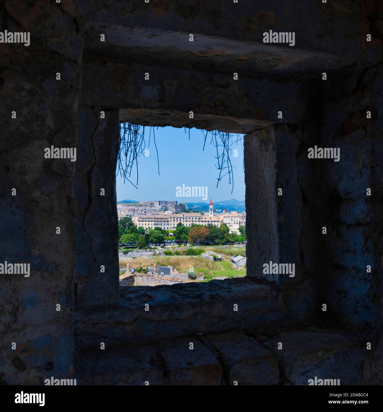 Vista sulla città di Corfù, la vecchia fortezza di Corfù, Grecia Isole greche Foto Stock