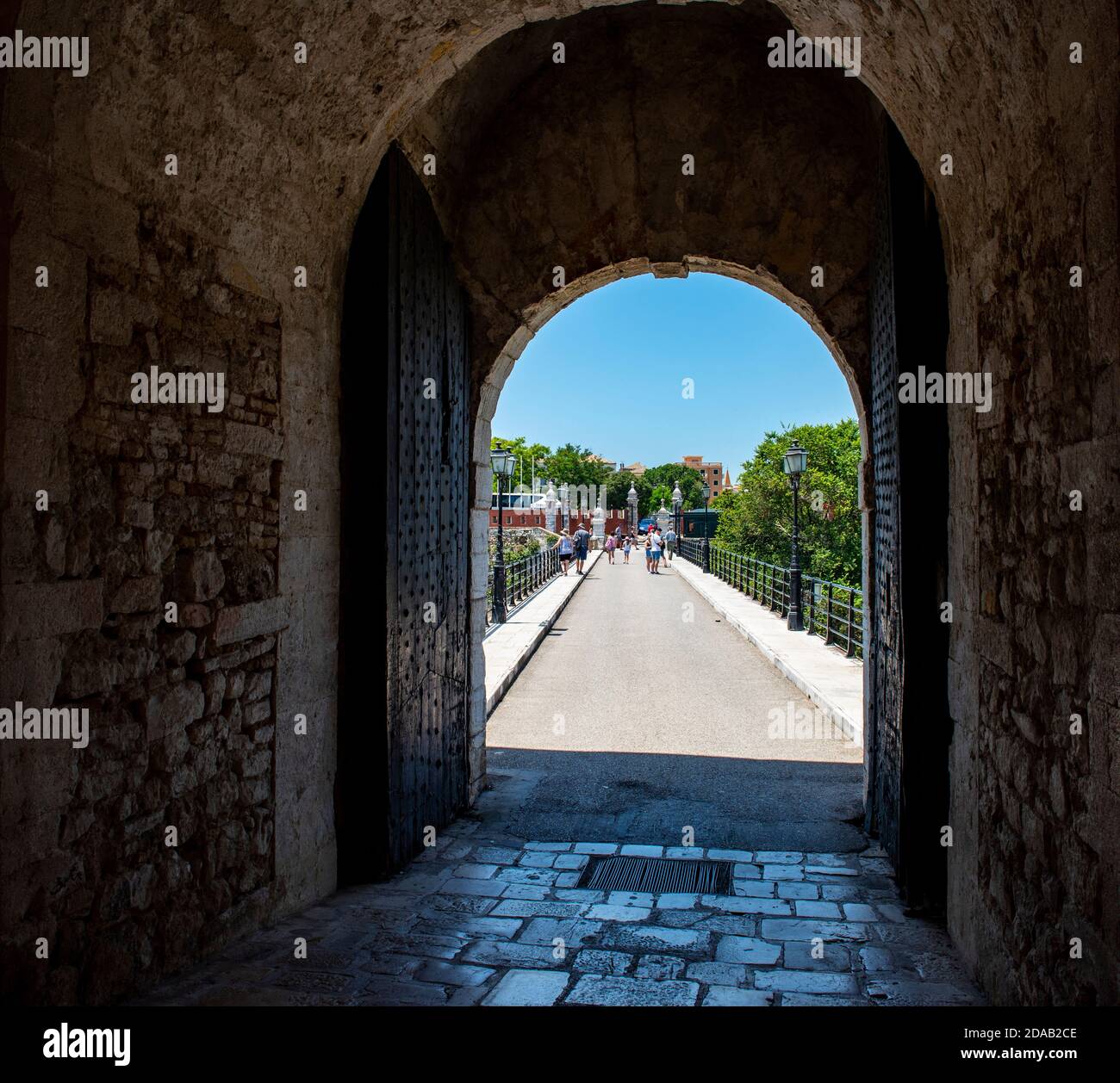 Porte d'ingresso e porta alla vecchia fortezza, Corfù, Kerkyra, Grecia Foto Stock