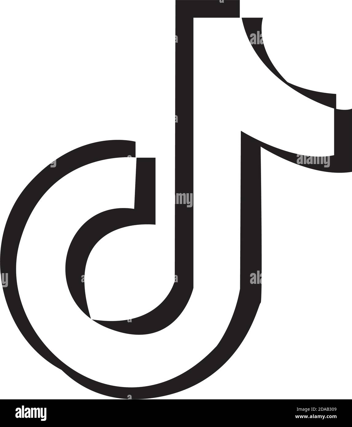 icona del logo sociale tik tokk mediale su sfondo bianco, stile silhouette, illustrazione vettoriale Illustrazione Vettoriale