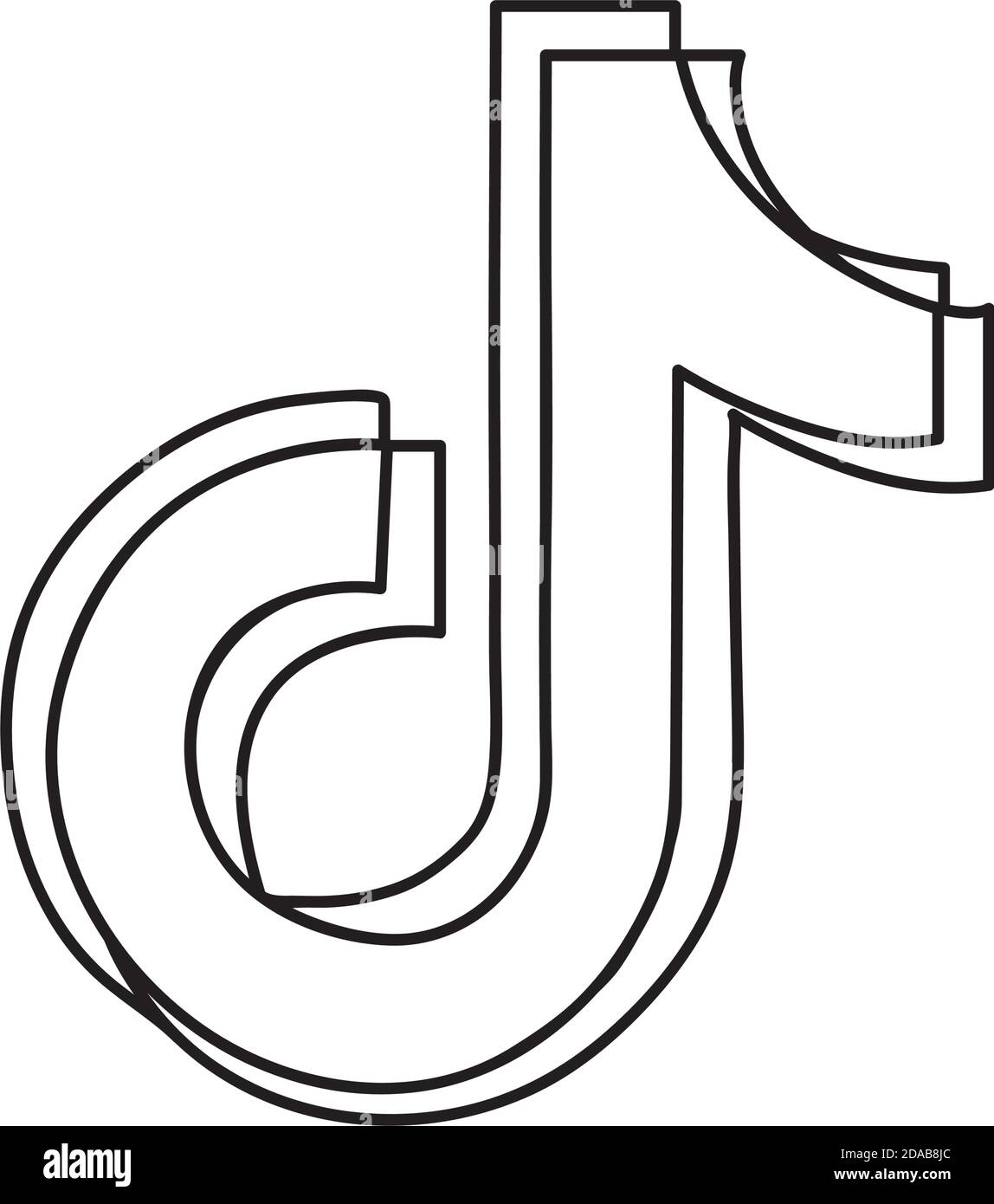 tik tokk icona del logo sociale mediale su sfondo bianco, stile linea, illustrazione vettoriale Illustrazione Vettoriale