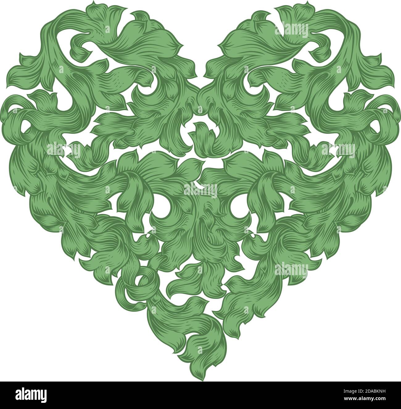Amore cuore Floral Woodcut disegno Etching Illustrazione Vettoriale