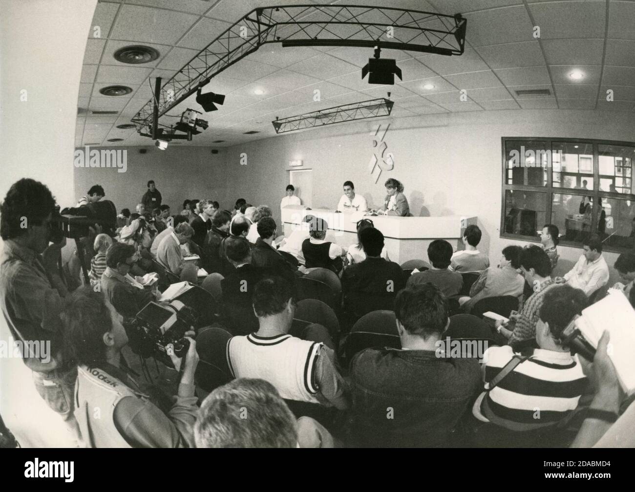 Conferenza stampa al Tournement Open di tennis, Roma, Italia 1985 Foto Stock