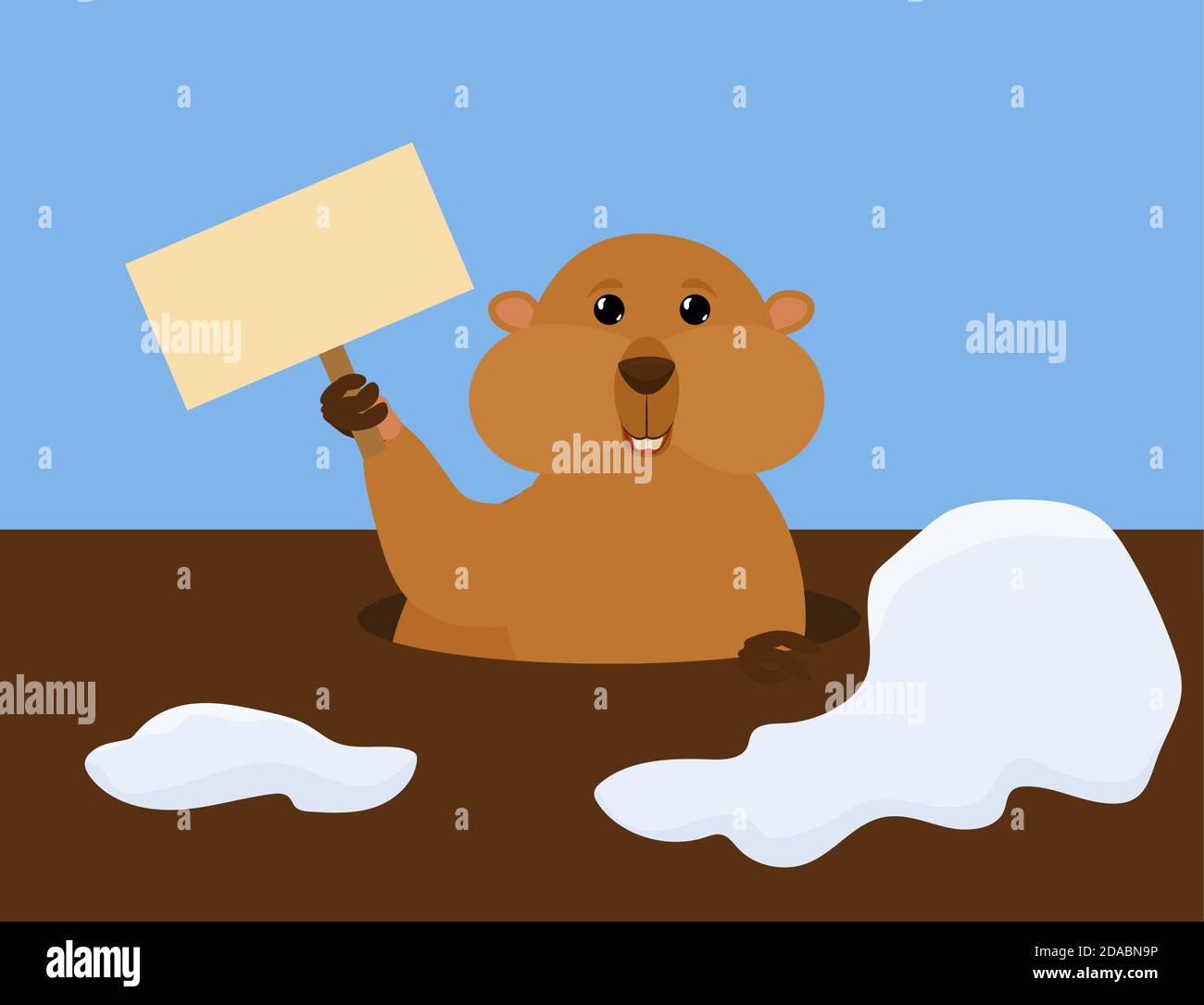 Groundhog giorno vettore cartoon illustrazione con cute marmotta segno di tenuta. Tradizionale carattere di vacanza Illustrazione Vettoriale