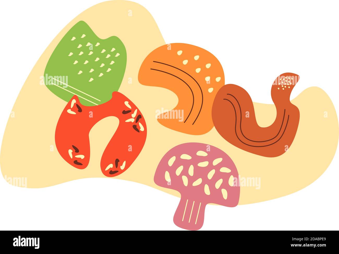 Funghi foraggio in autunno stagione flat vettore concetto illustrazione con forme astratte Illustrazione Vettoriale